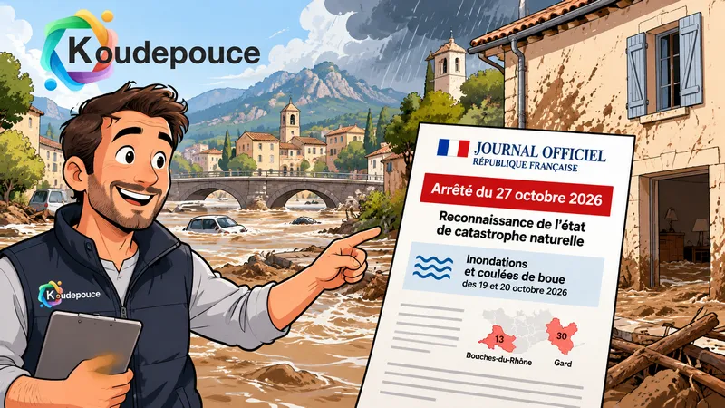 Illustration de l’arrêté du 27 octobre 2026 reconnaissant l’état de catastrophe naturelle pour les inondations et coulées de boue dans les Bouches-du-Rhône et le Gard - Koudepouce.